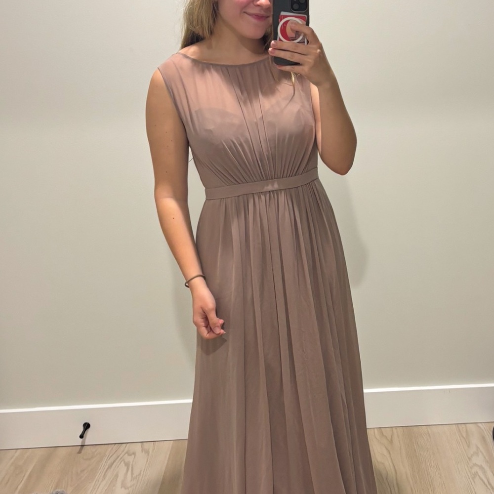 Jenhy Yoo Collection Vivienne Chiffon Pleated
Gown in Wisteria Taupe Size 8/10